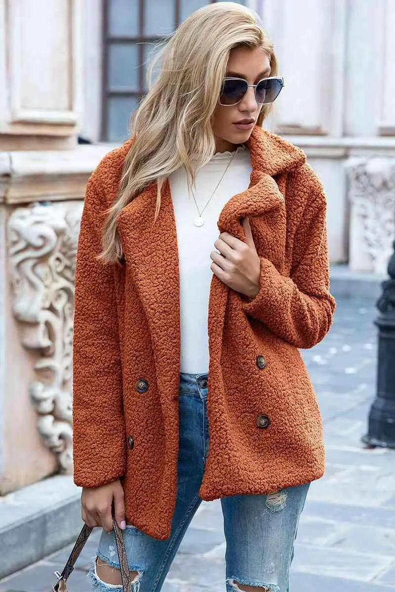 Lapel Collar Double-Breasted Sherpa Jacket