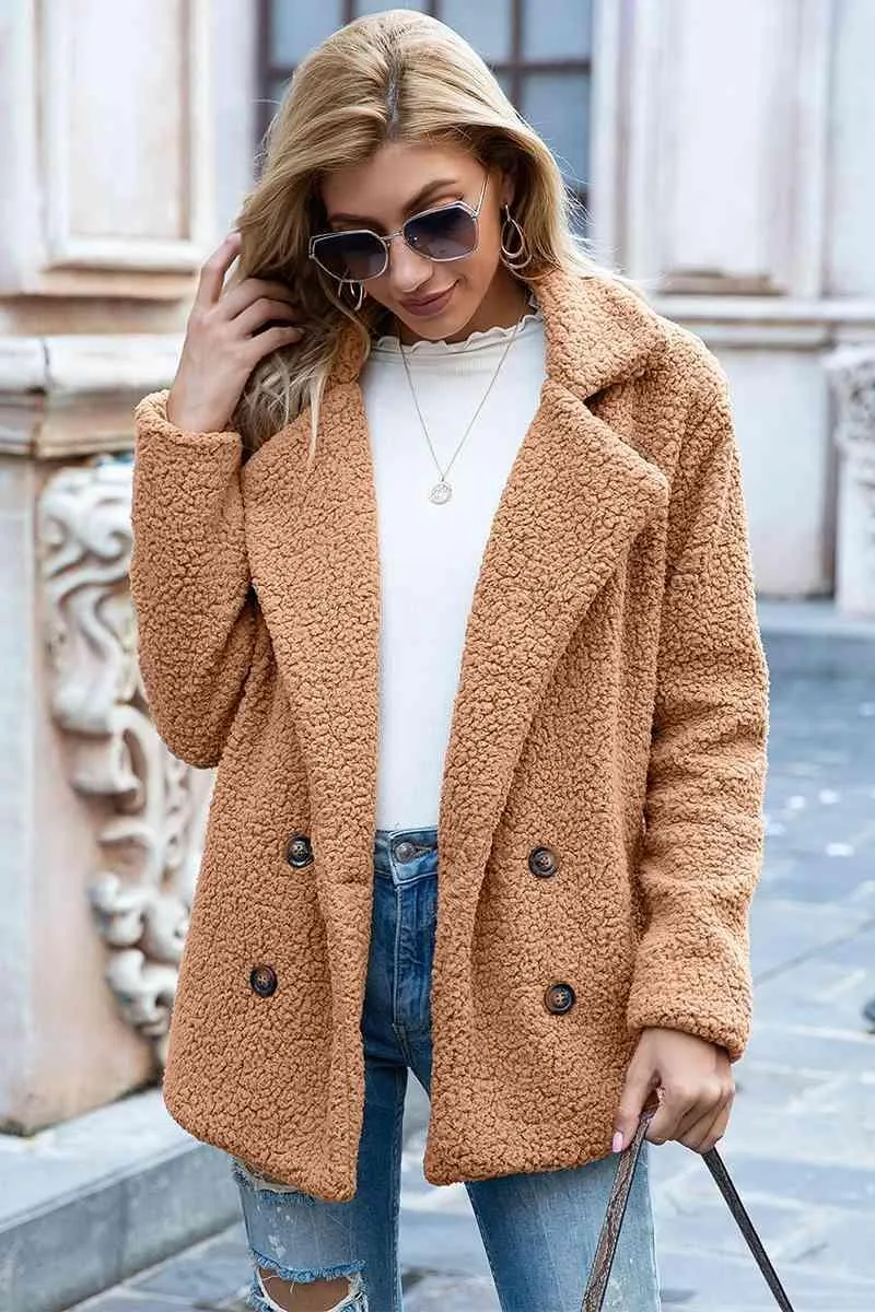 Lapel Collar Double-Breasted Sherpa Jacket