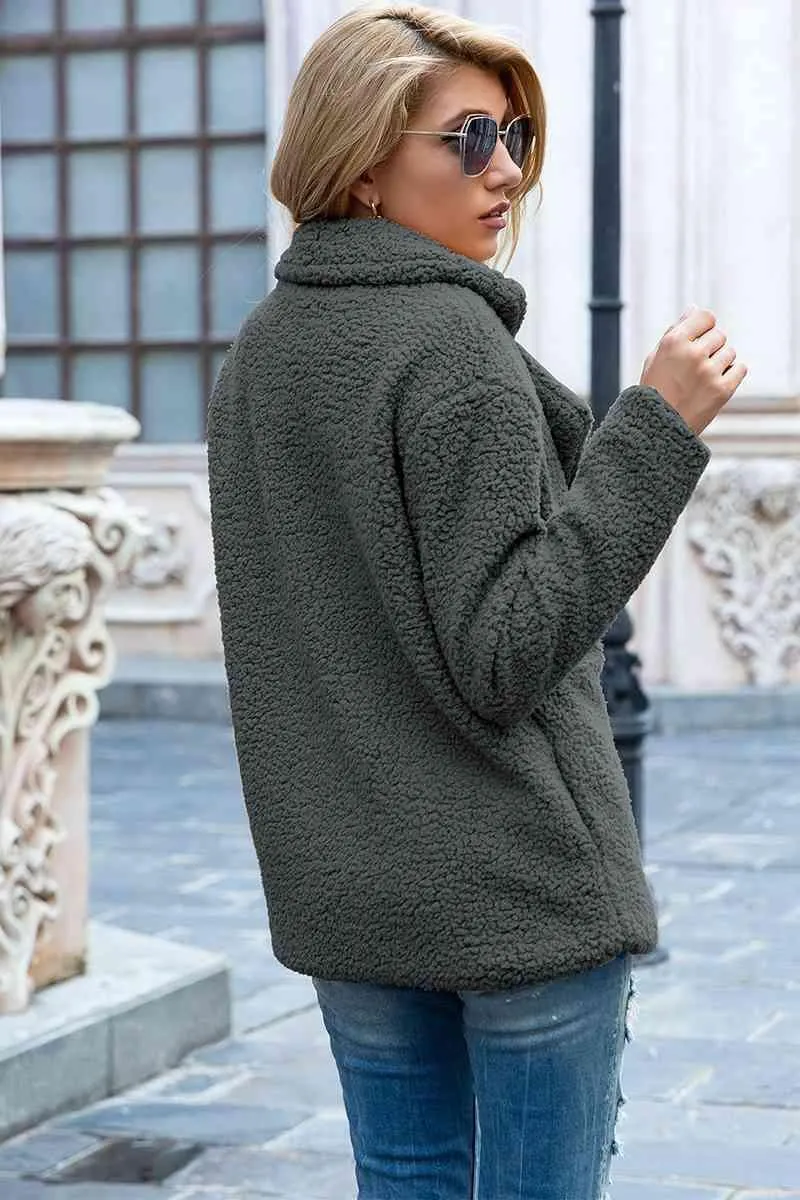 Lapel Collar Double-Breasted Sherpa Jacket