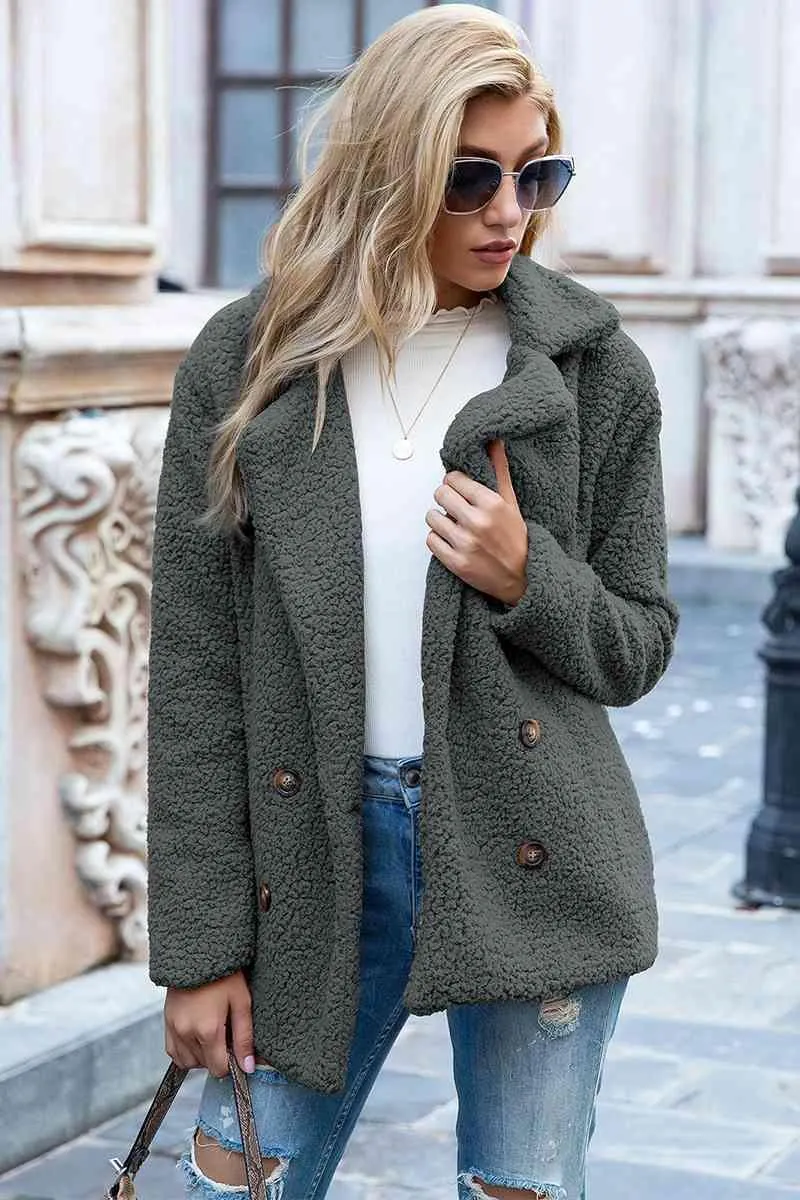 Lapel Collar Double-Breasted Sherpa Jacket