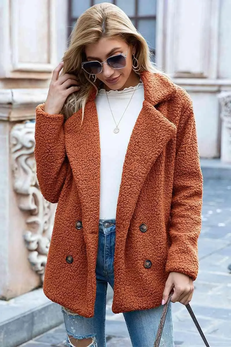 Lapel Collar Double-Breasted Sherpa Jacket