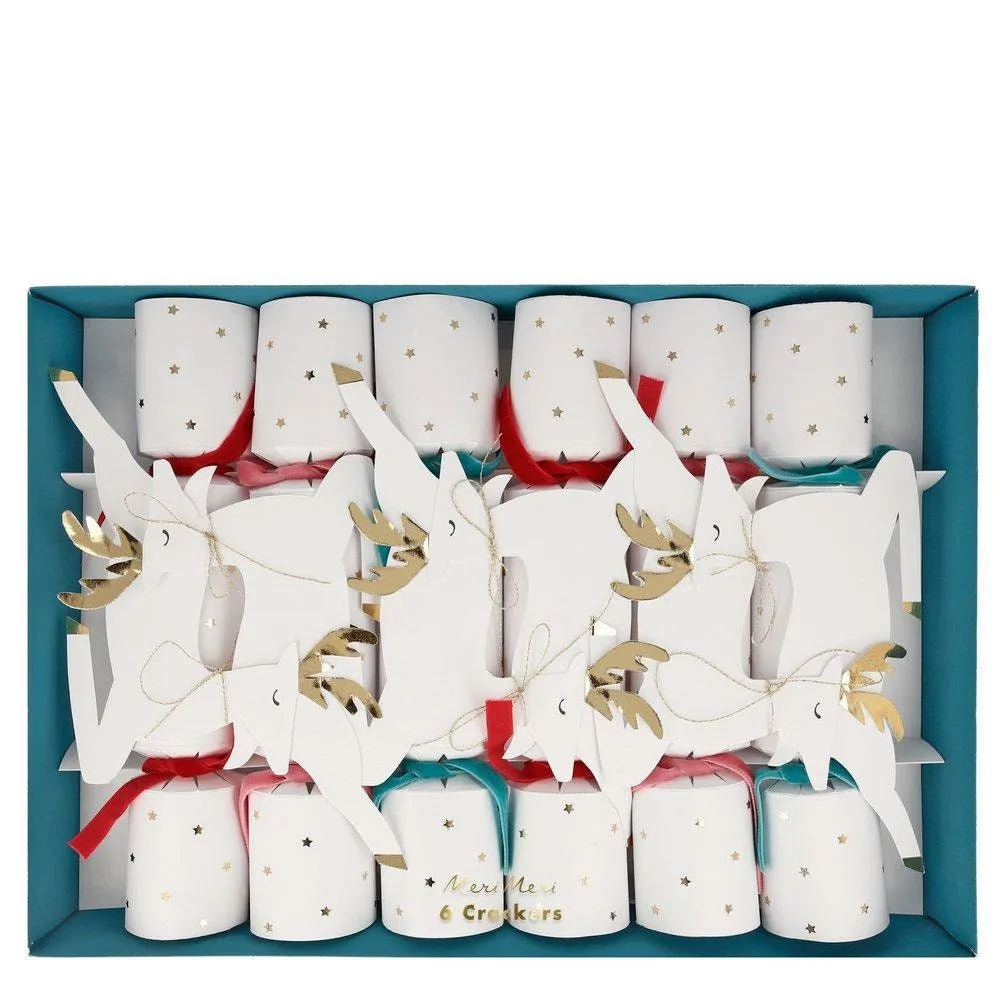 Leaping Reindeer Crackers, Set of 6 Meri Meri Medium Reindeer Crackers, Fun Christmas Party Favors and Stocking Stuffers!