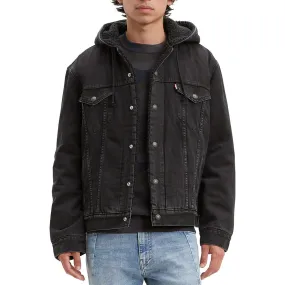 Levis Mens Denim Sherpa Lined Hooded Jean Jacket Fall Pocket Drawstring 85244