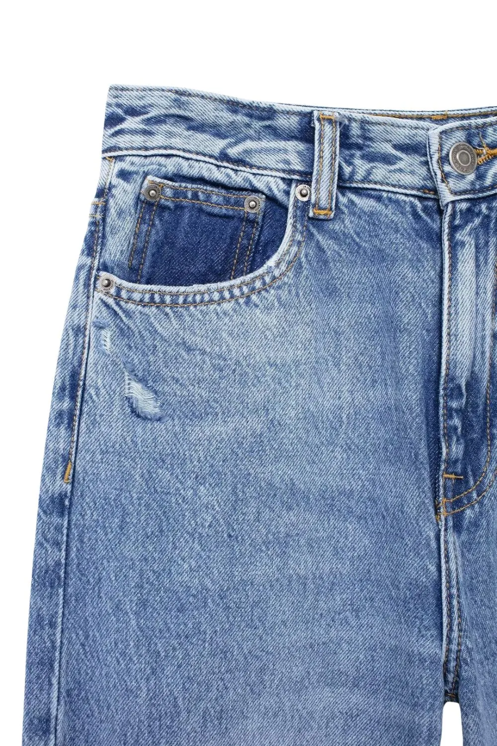 ‘Lillian’ Washed Ripped High-Waist Wide-Leg Jeans