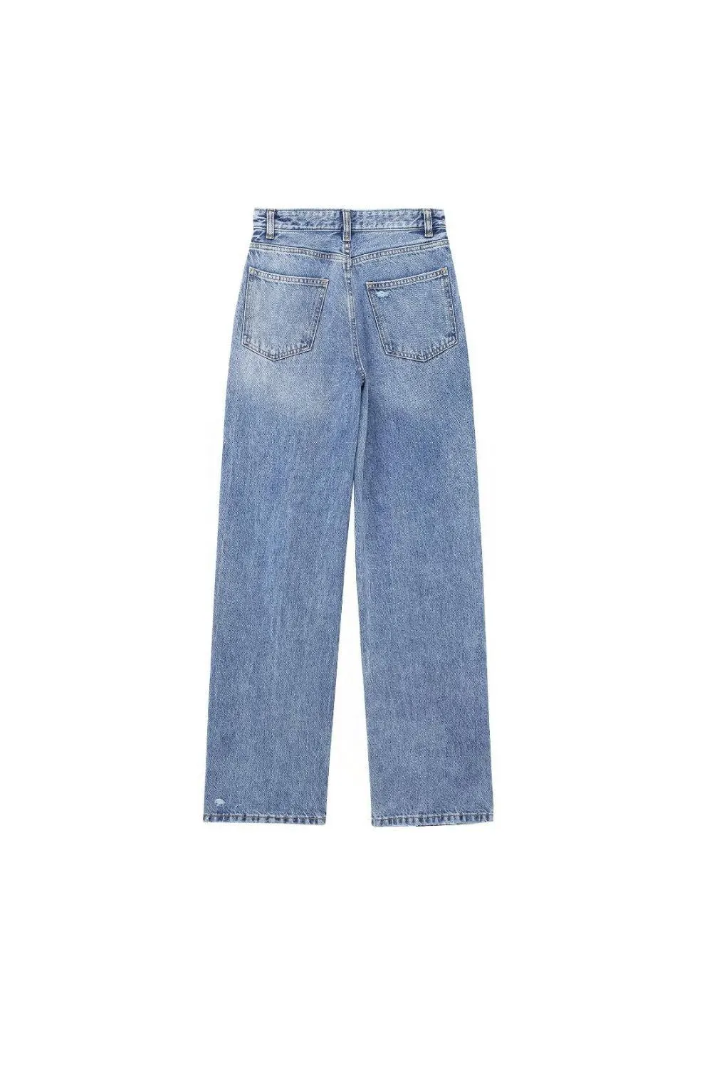‘Lillian’ Washed Ripped High-Waist Wide-Leg Jeans