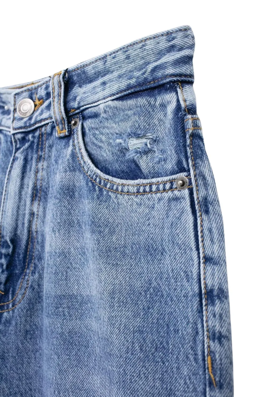 ‘Lillian’ Washed Ripped High-Waist Wide-Leg Jeans