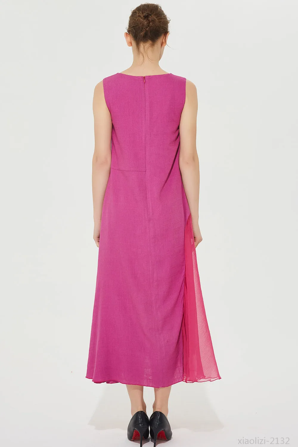 loose fitting sleeveless dress, summer linen dress 2132