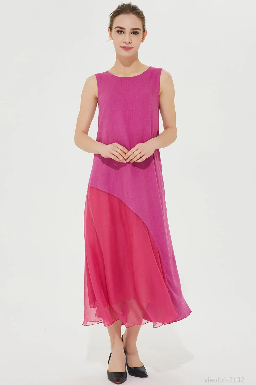 loose fitting sleeveless dress, summer linen dress 2132