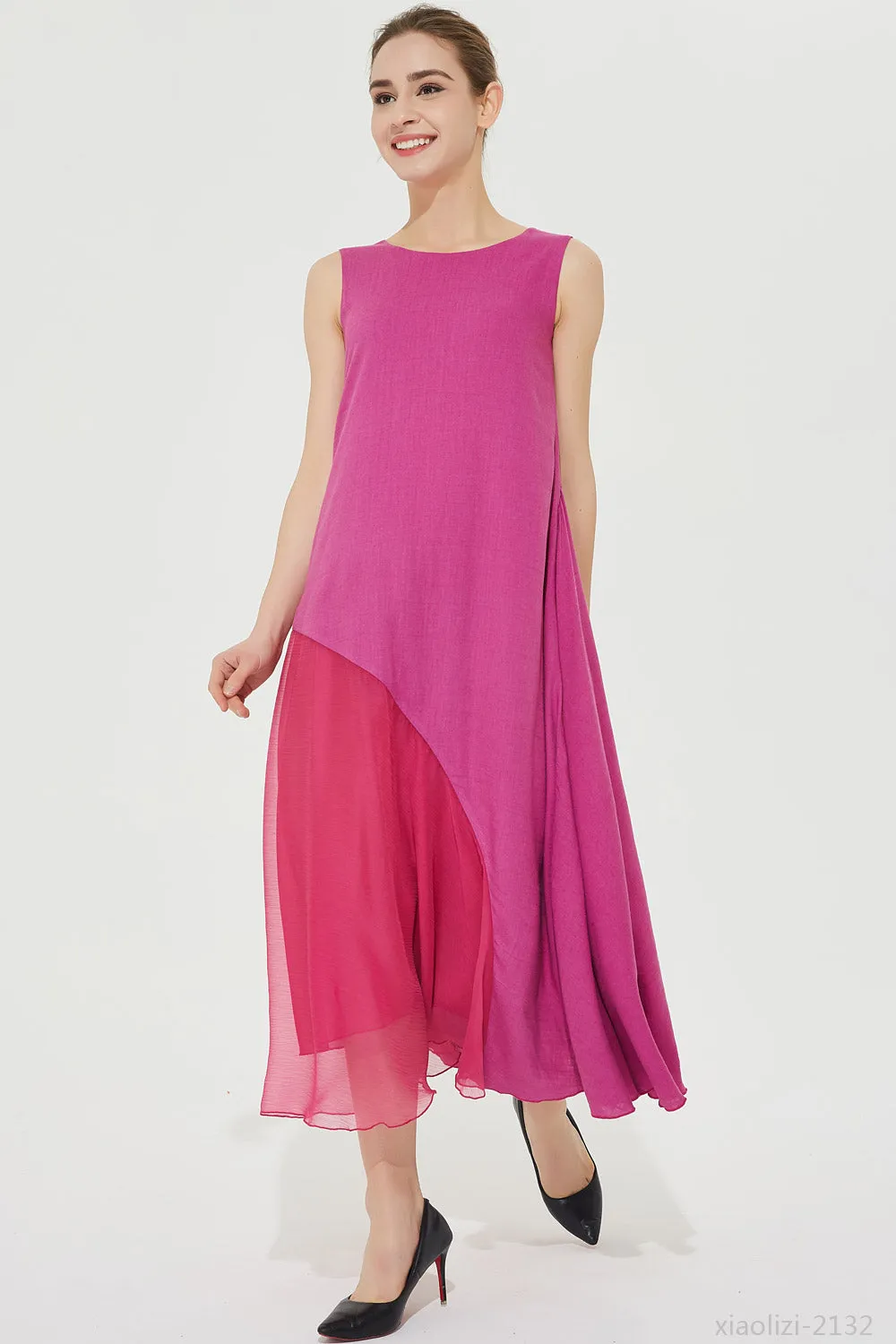 loose fitting sleeveless dress, summer linen dress 2132