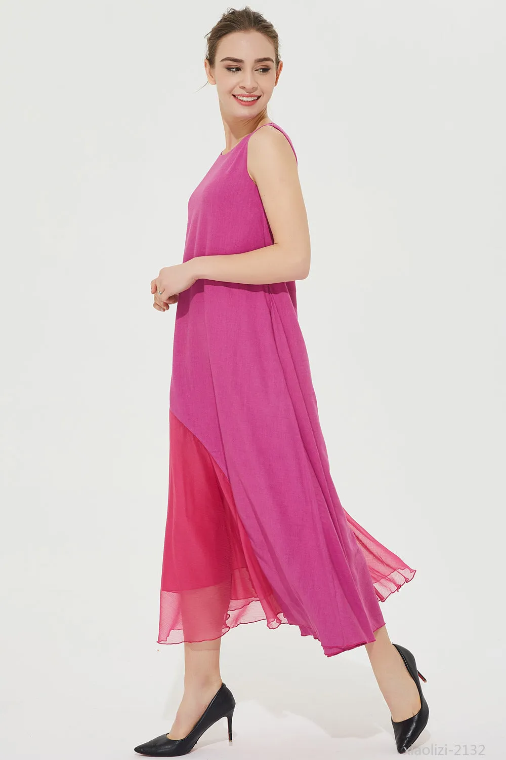 loose fitting sleeveless dress, summer linen dress 2132