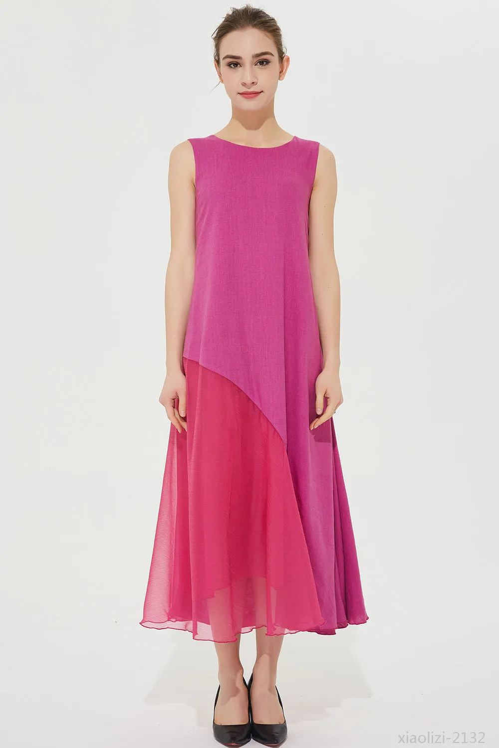 loose fitting sleeveless dress, summer linen dress 2132