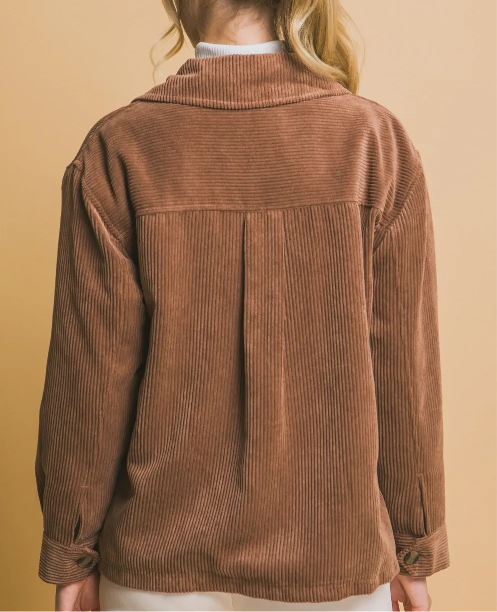 Love Tree Corduroy Button Up Jacket with Sherpa Inside