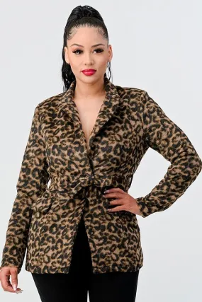 Lux Leopard Tie Waist Blazer Jacket