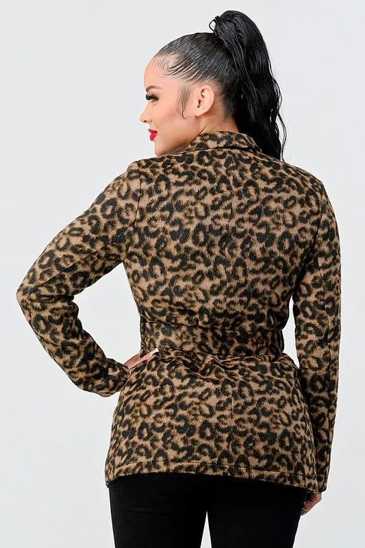 Lux Leopard Tie Waist Blazer Jacket