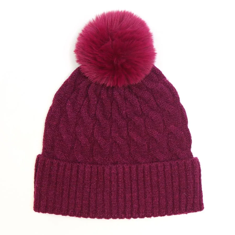 Magenta Cable Knit Hat 50% Recycled Polyester