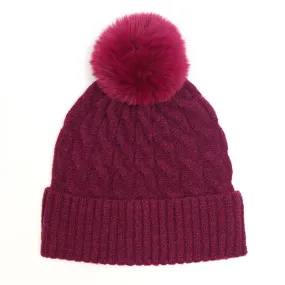 Magenta Cable Knit Hat 50% Recycled Polyester