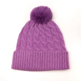 Mauve Lilac Cable Knit Hat 50% Recycled