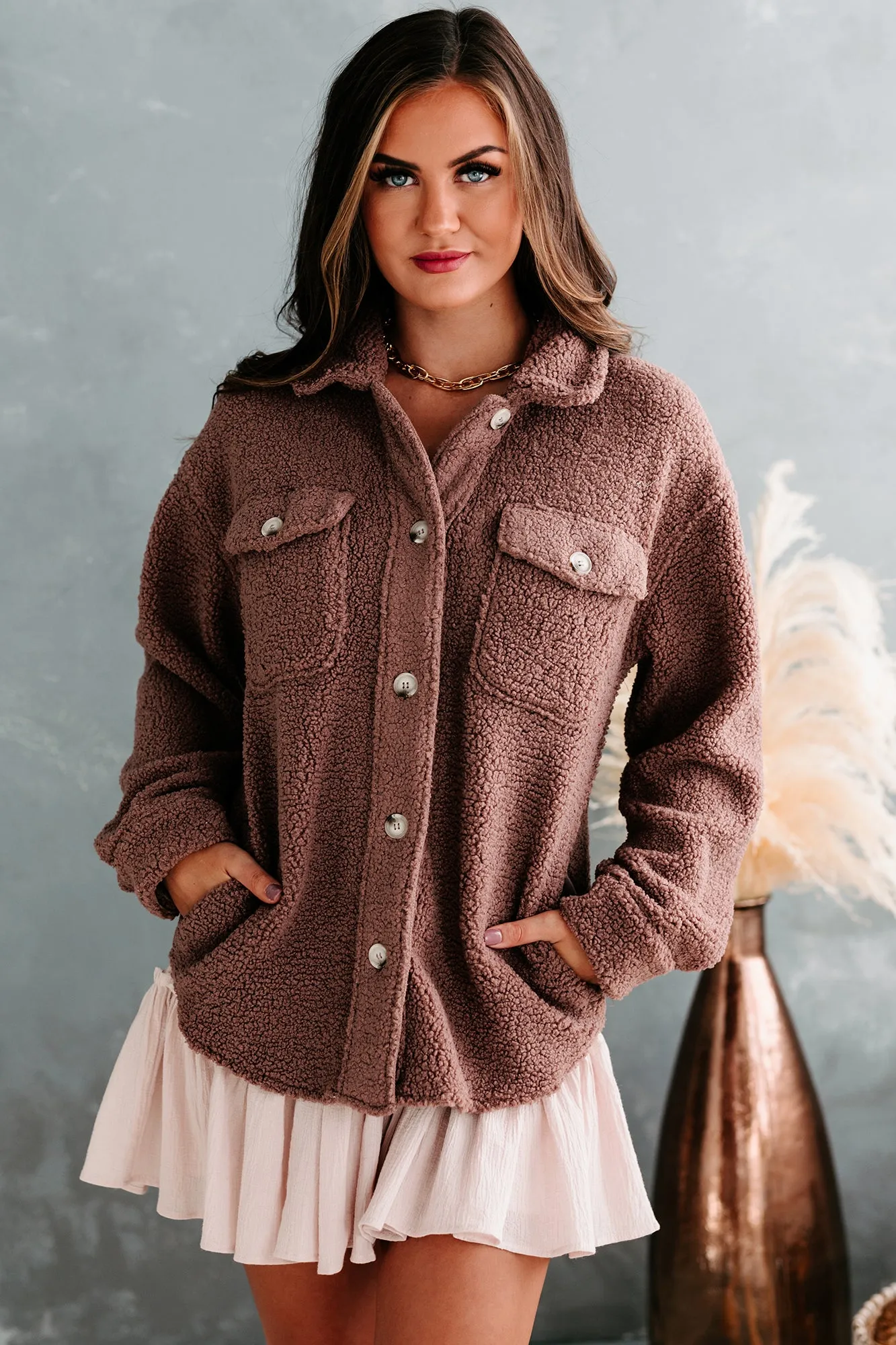 McKae Button Front Teddy Jacket (Mulberry Purple)