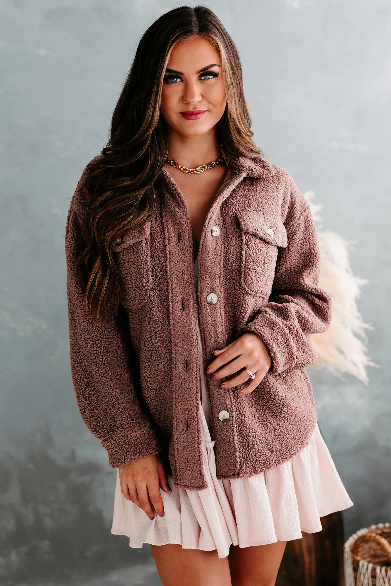 McKae Button Front Teddy Jacket (Mulberry Purple)
