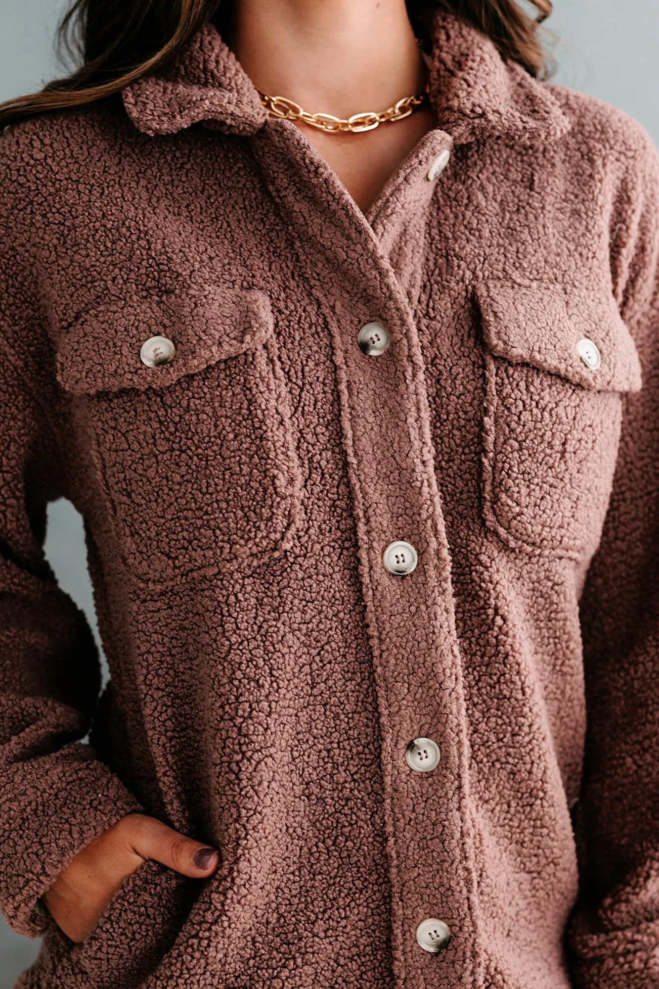 McKae Button Front Teddy Jacket (Mulberry Purple)