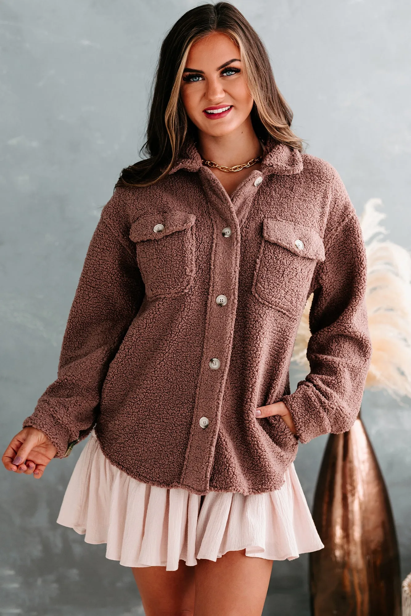 McKae Button Front Teddy Jacket (Mulberry Purple)