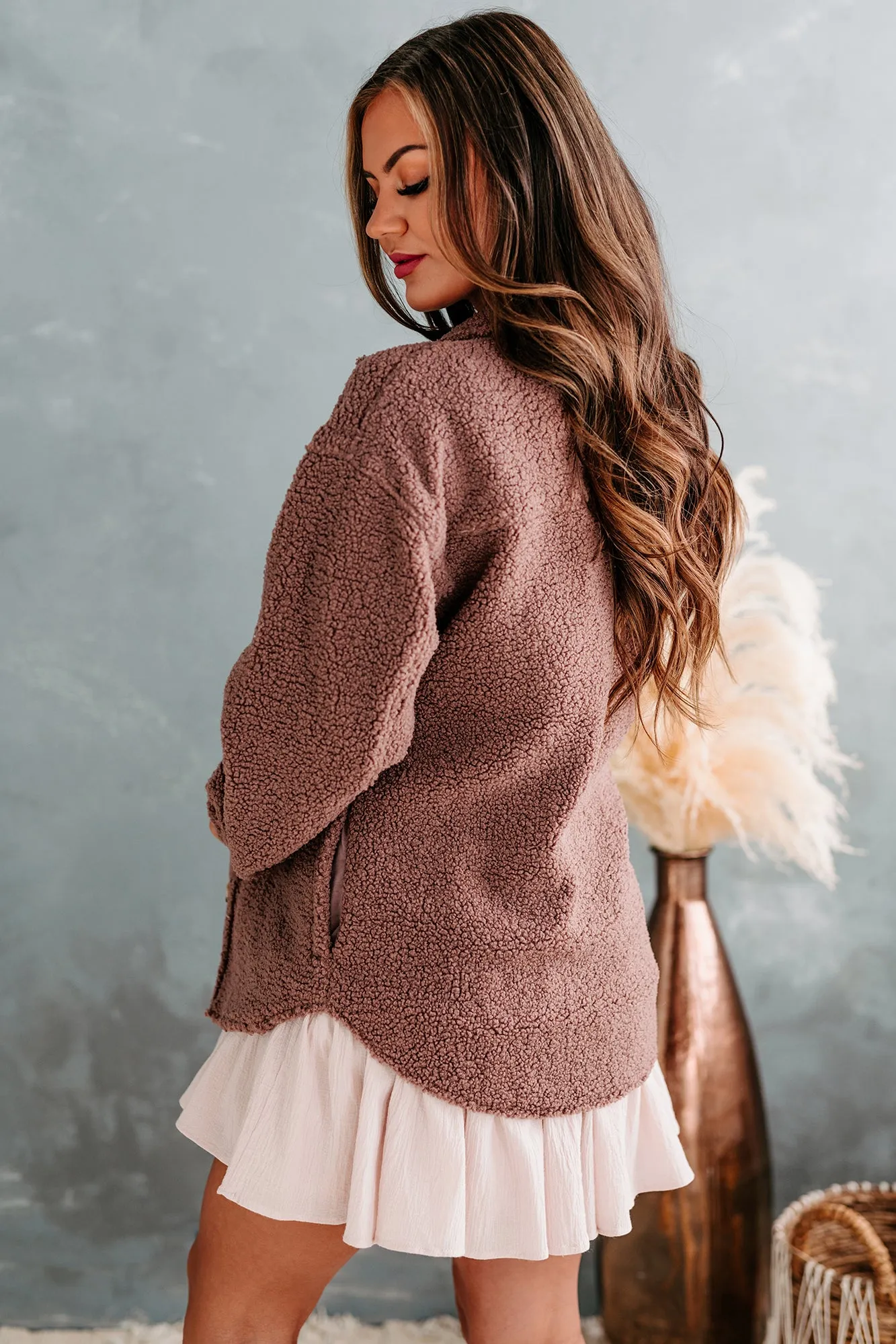 McKae Button Front Teddy Jacket (Mulberry Purple)