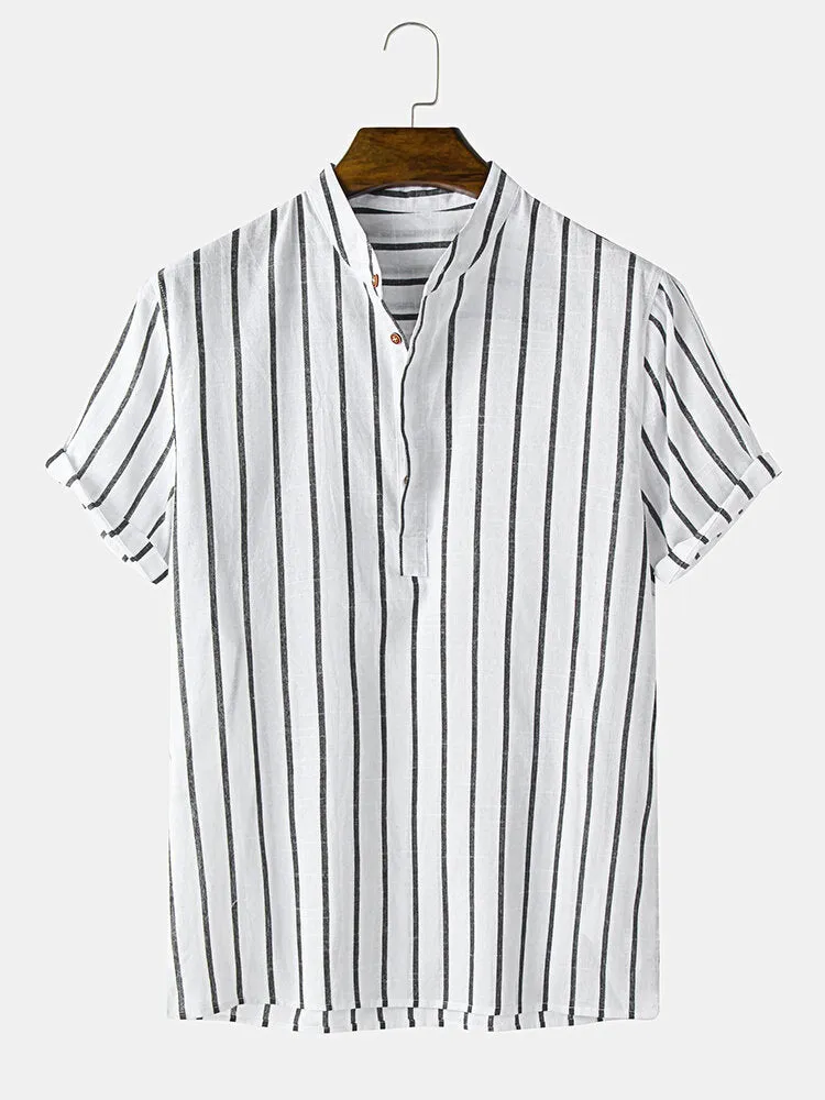 Mens Casual Cotton Breathable Stand Collar Shirts