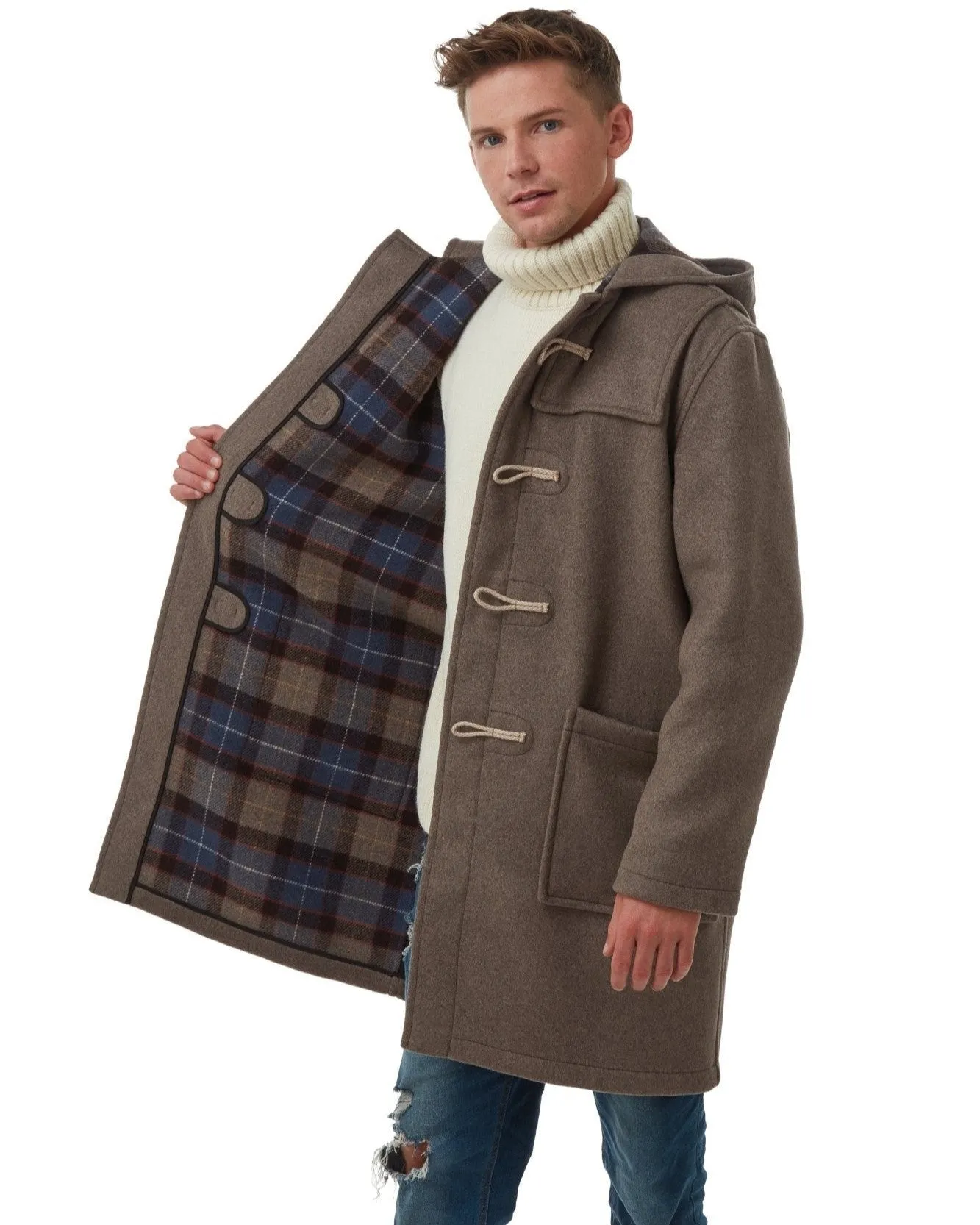 Men's Classic Fit Duffle Coat with Wooden Toggles - Mushroom