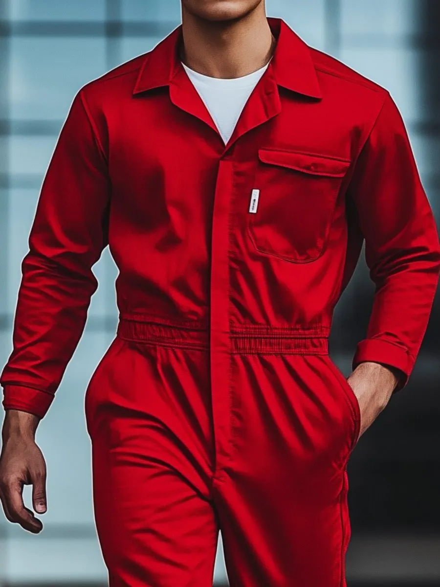 Men's Fashion Long Sleeve Cargo Jumpsuit