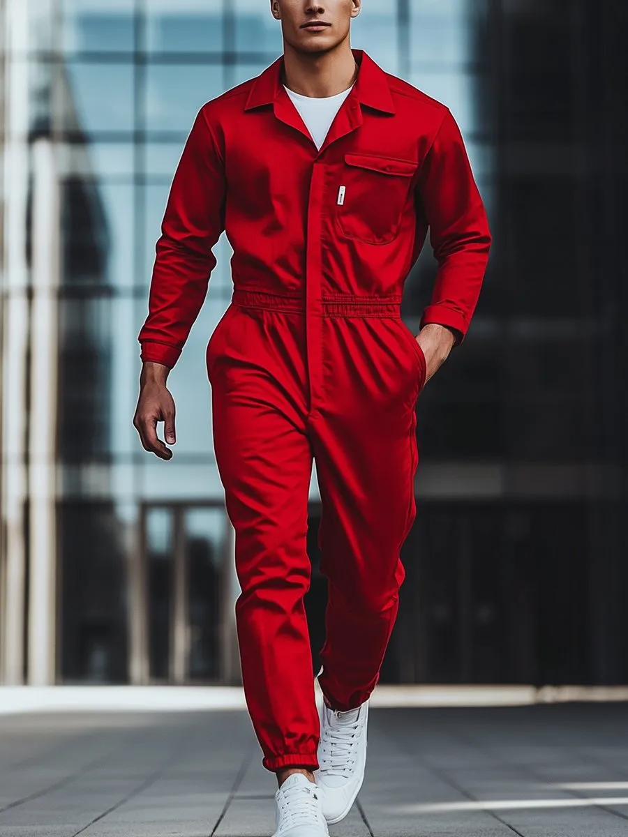 Men's Fashion Long Sleeve Cargo Jumpsuit