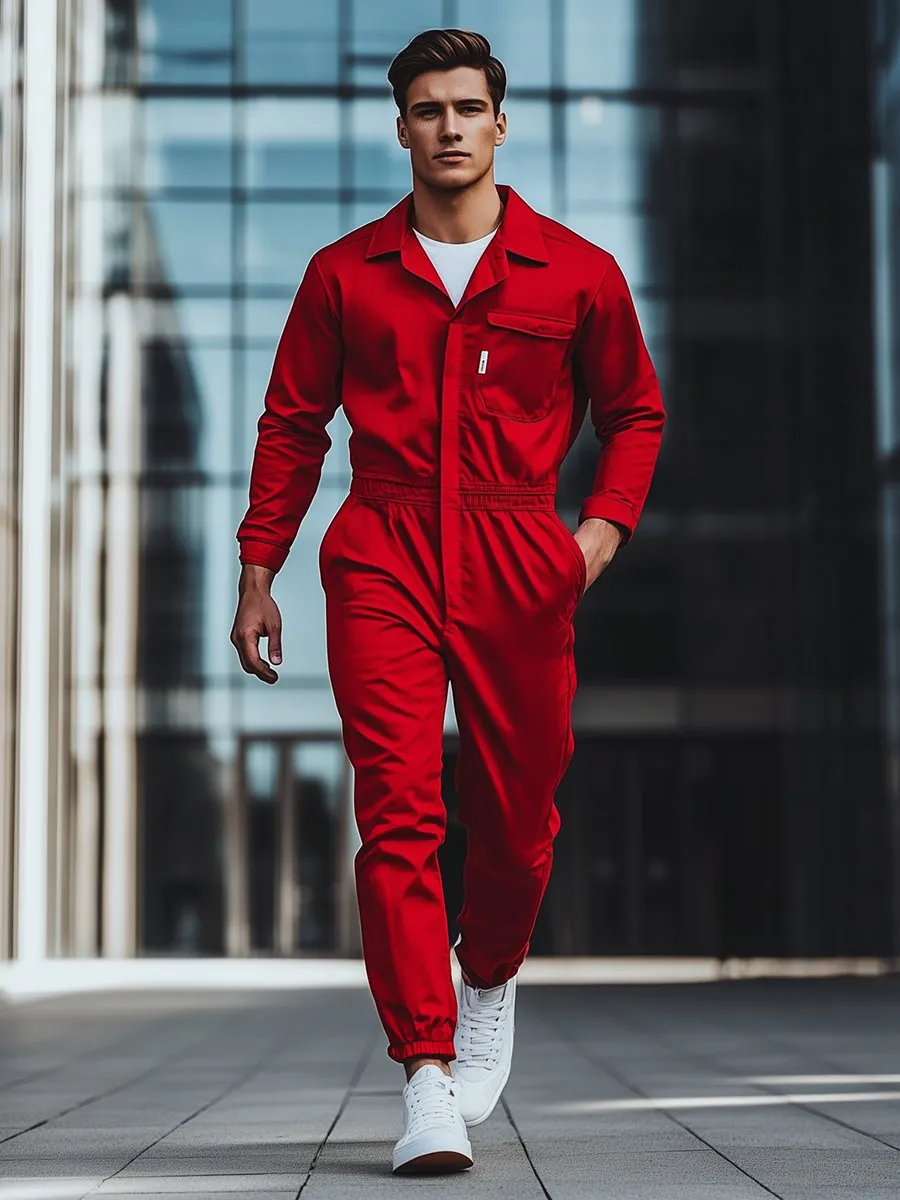 Men's Fashion Long Sleeve Cargo Jumpsuit