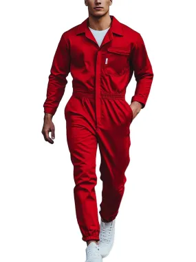 Men's Fashion Long Sleeve Cargo Jumpsuit