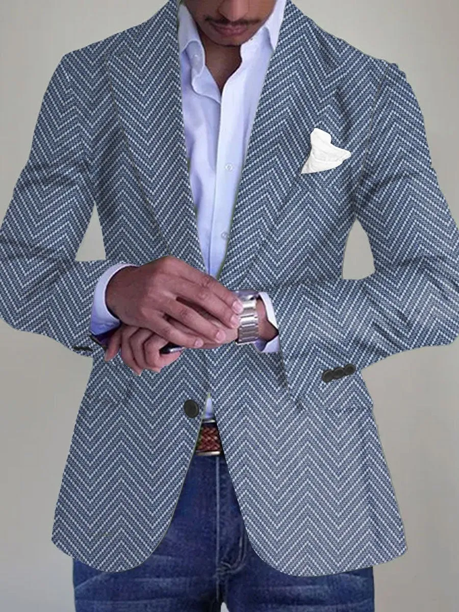 Men's Herringbone Print Single Breasted Vintage Blazer