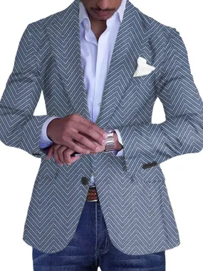 Men's Herringbone Print Single Breasted Vintage Blazer