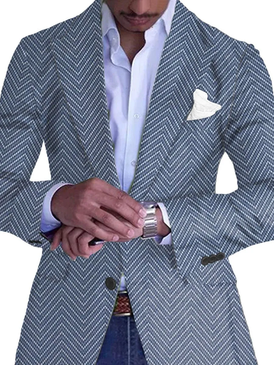 Men's Herringbone Print Single Breasted Vintage Blazer