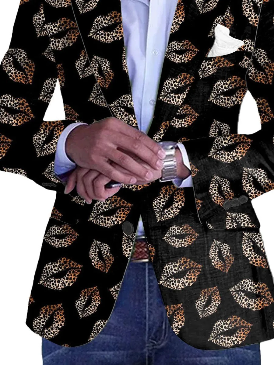 Men's Leopard Lips Print Single Breasted Casual Blazer
