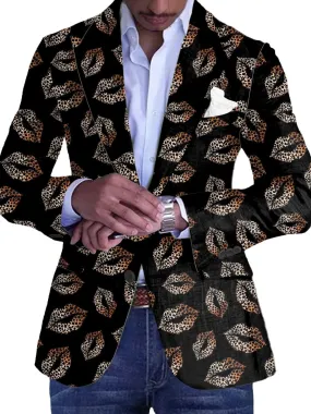 Men's Leopard Lips Print Single Breasted Casual Blazer