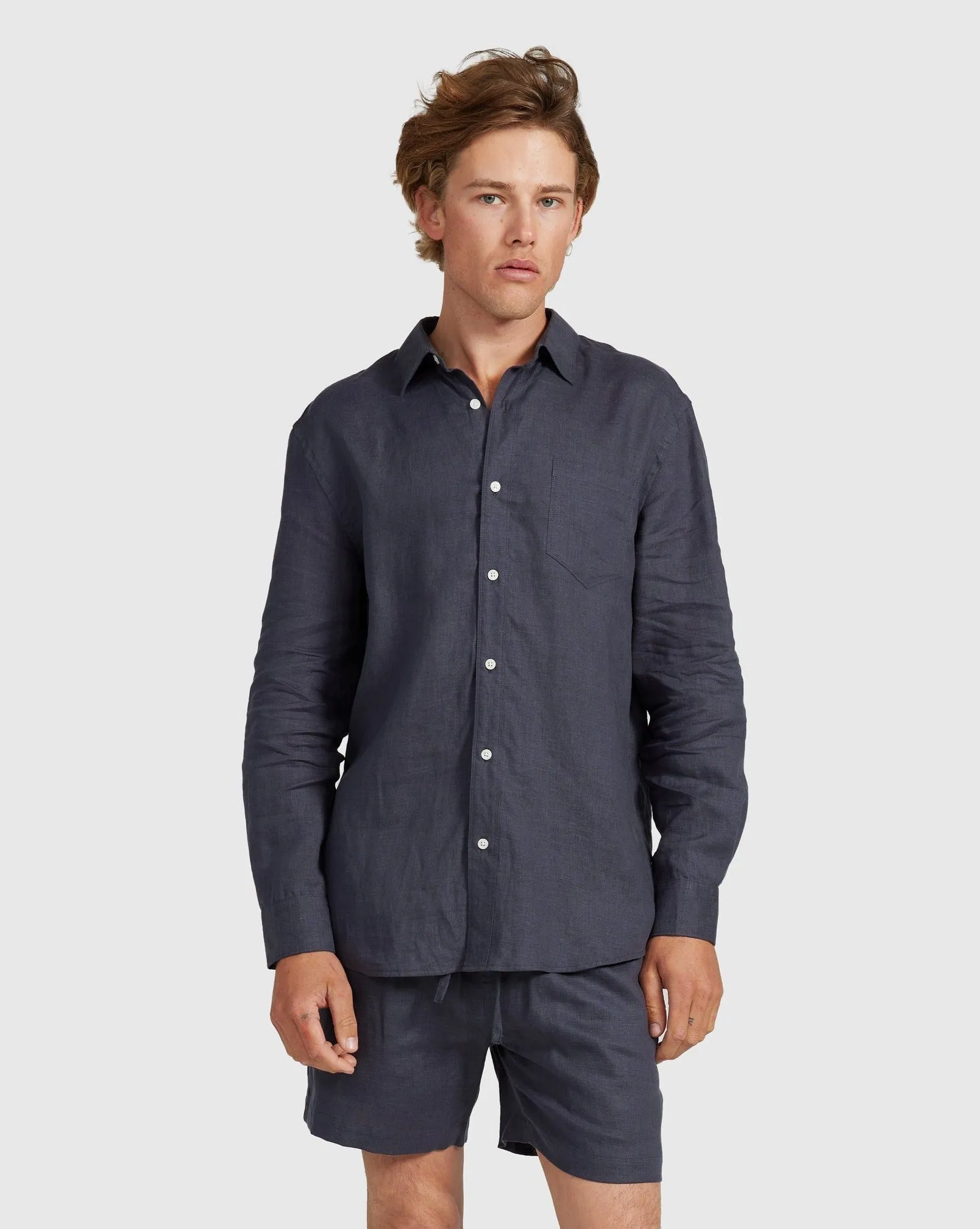 Mens Linen Shirt - Charcoal