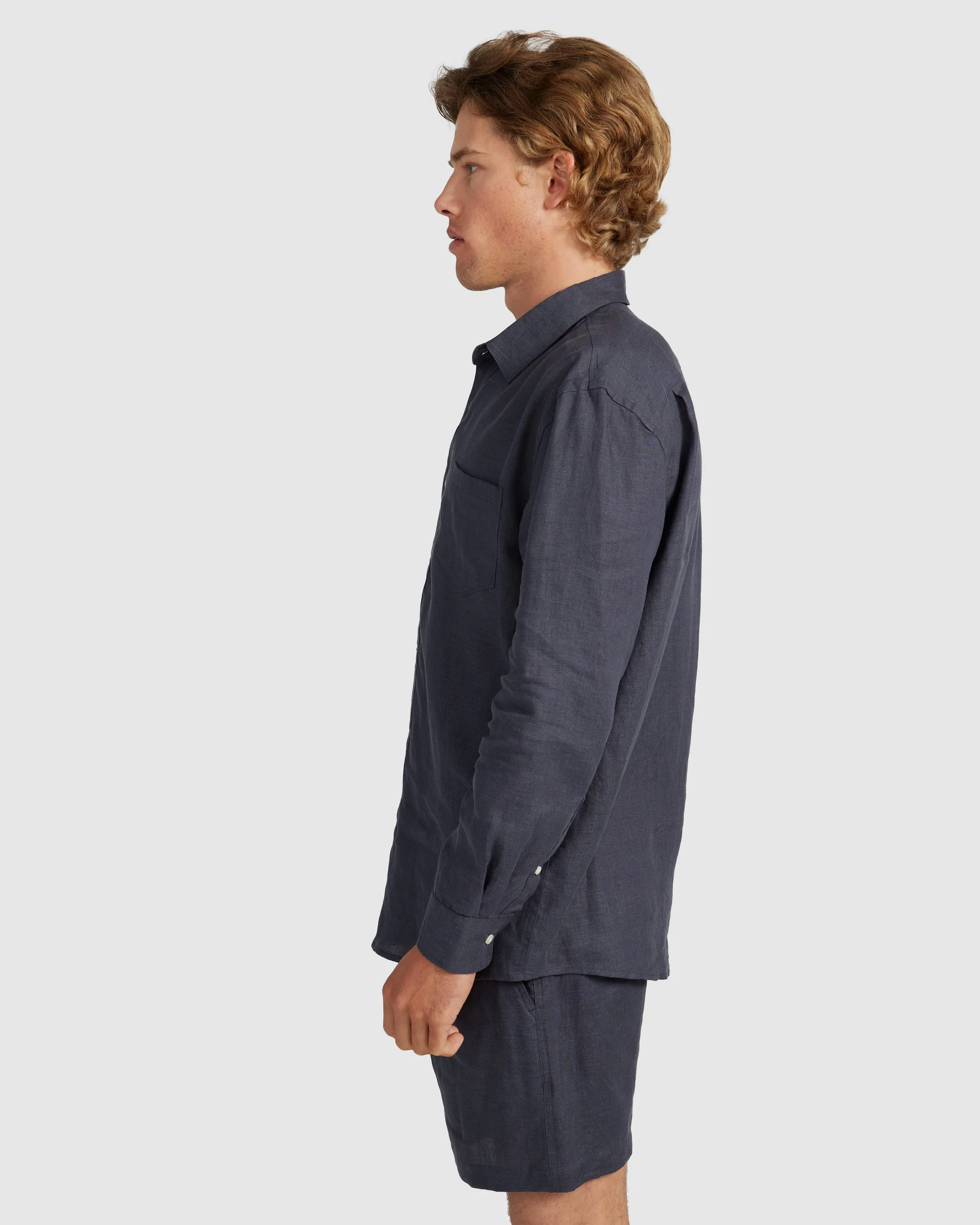 Mens Linen Shirt - Charcoal