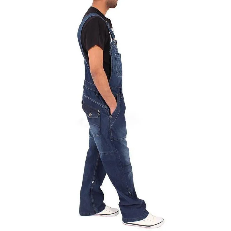 Men's Loose Denim Multi-Pocket Cargo Overalls 50540101Y