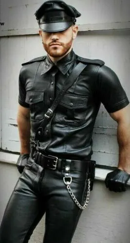 Men's Premium Leather Slim Fit Short Sleeve Shirt