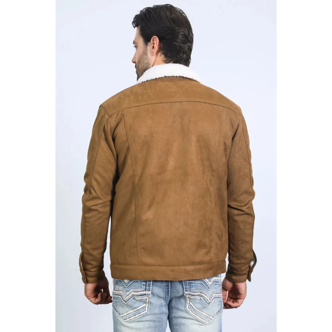 Men's Sherpa Lined Faux Suede Jacket - Camel