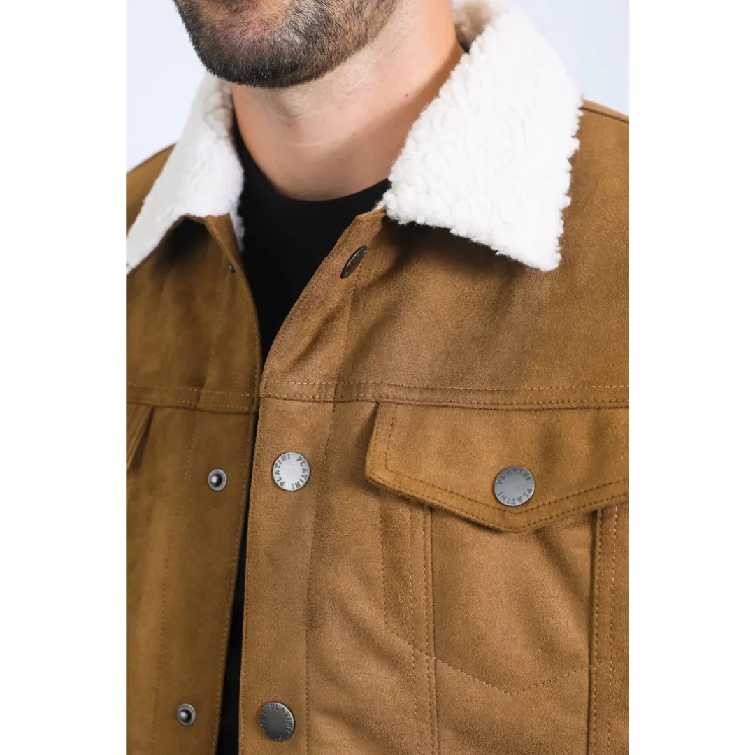 Men's Sherpa Lined Faux Suede Jacket - Camel