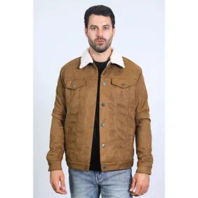 Men's Sherpa Lined Faux Suede Jacket - Camel