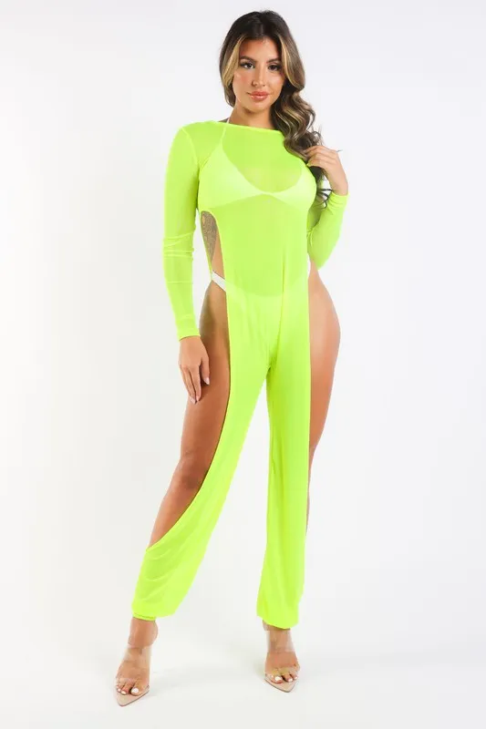 Mesh coverup jumpsuit