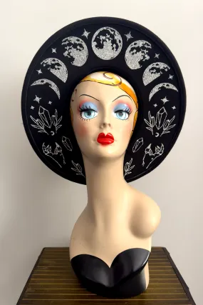 Moon Phase and Crystals Wide Brim Hat
