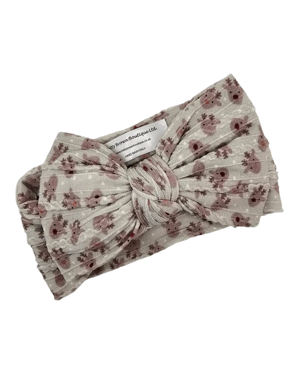 Neutral Reindeer Christmas Larger Bow Cable Knit Headband