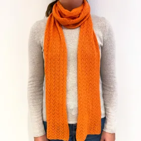 New Scottish Fiery Orange Lace Knit Cashmere Scarf