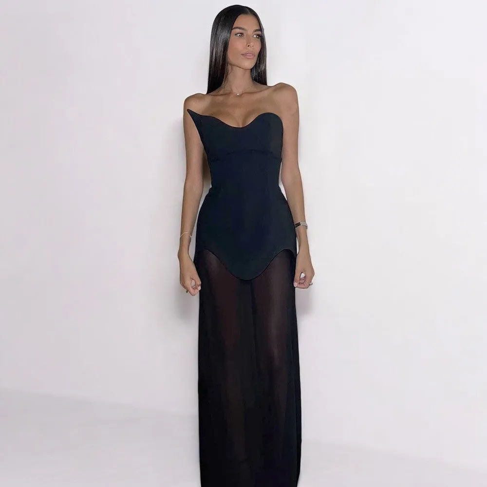 One Shoulder Bandage Mesh Party Dress