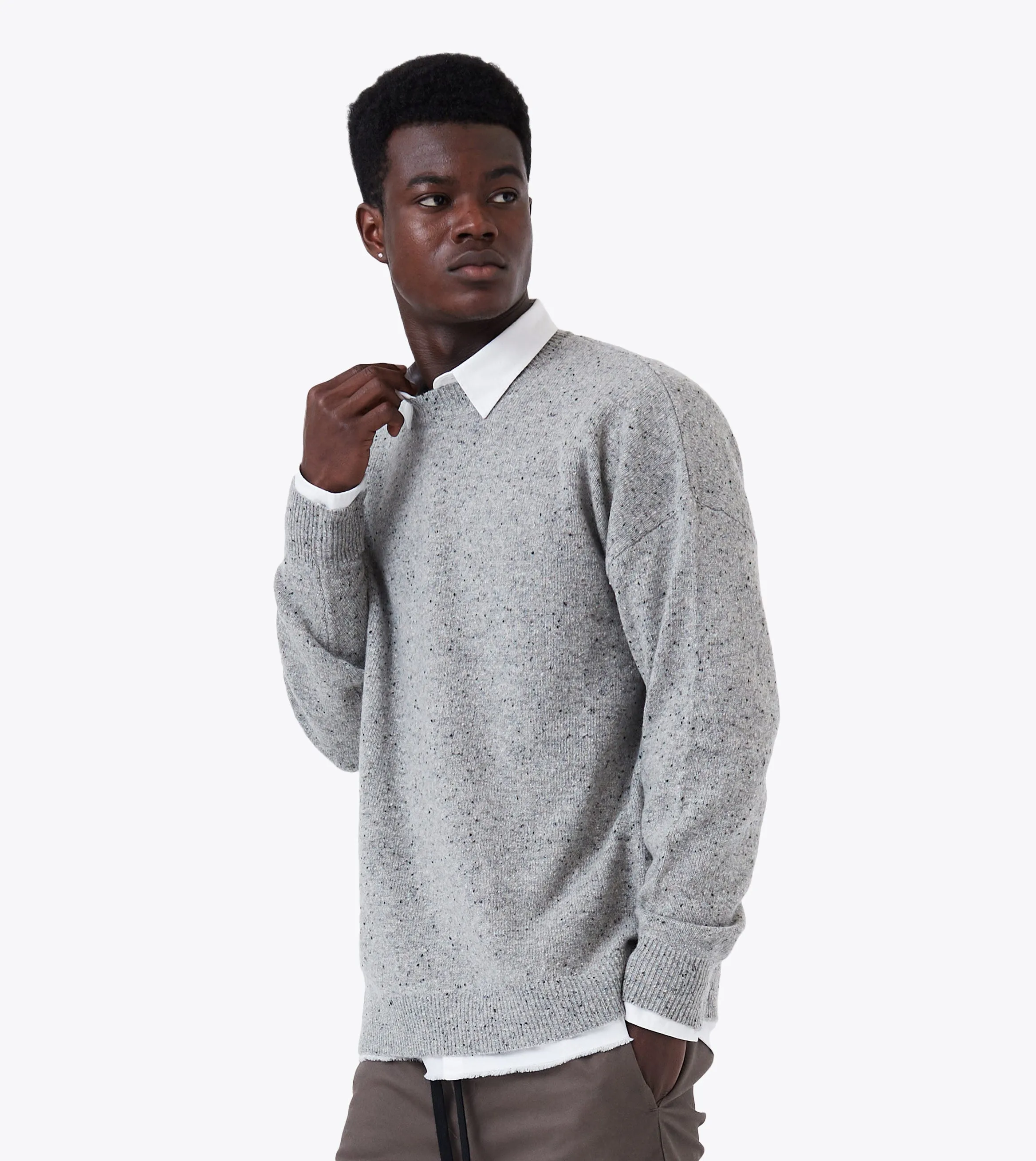 OS Crew Knit Grey Flec